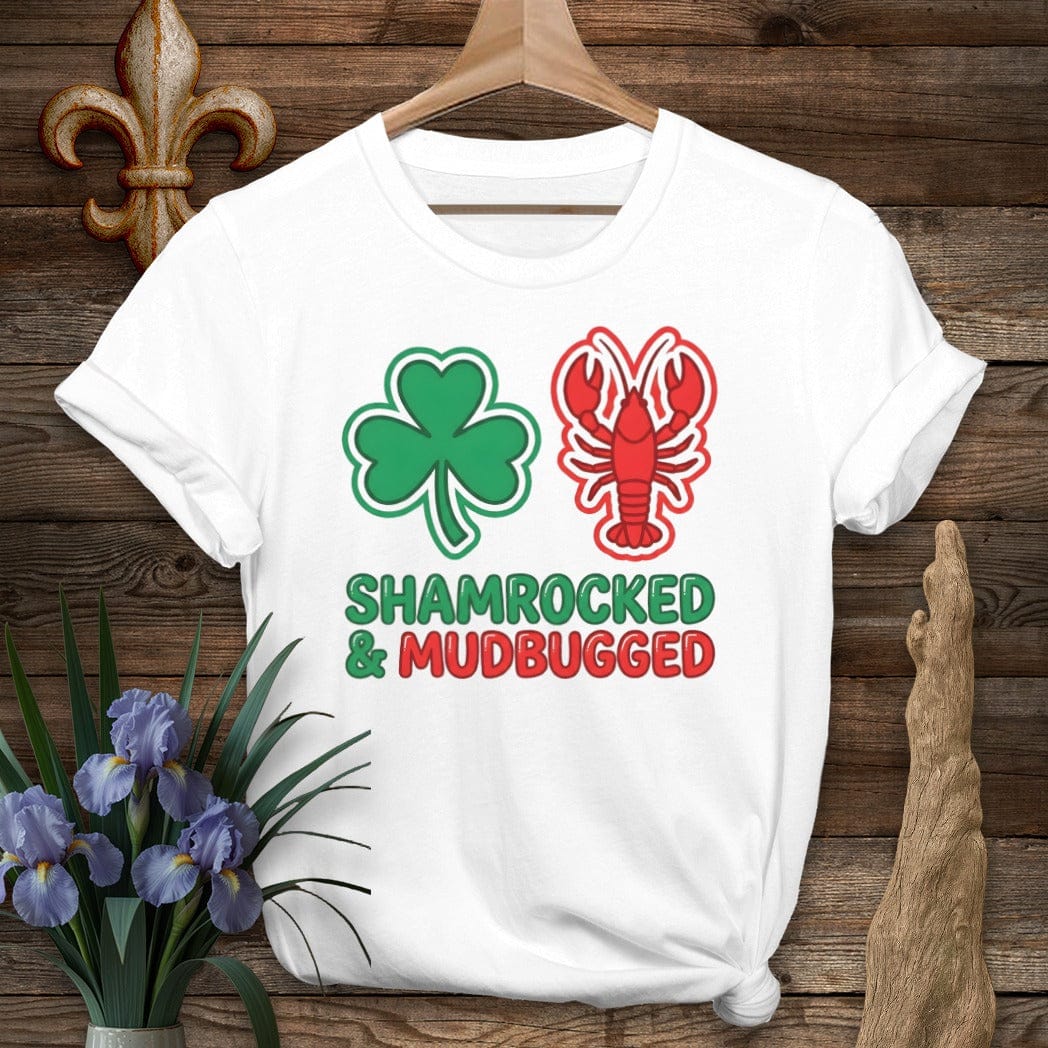 S / White Louisiana Shamrocked & Mudbugged T-Shirt by Laissez Faire Wear