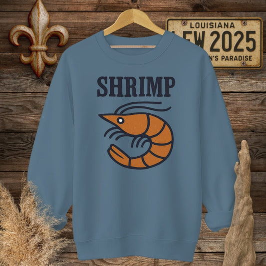 S / Indigo Blue Louisiana Shrimp Minimalist Sweatshirt by Laissez Faire Wear