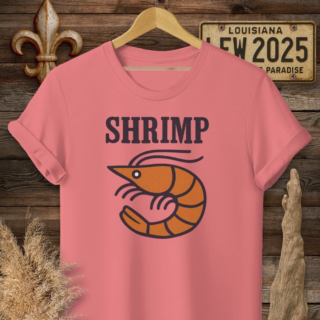 S / Coral Silk Louisiana Shrimp Minimalist T-Shirt by Laissez Faire Wear