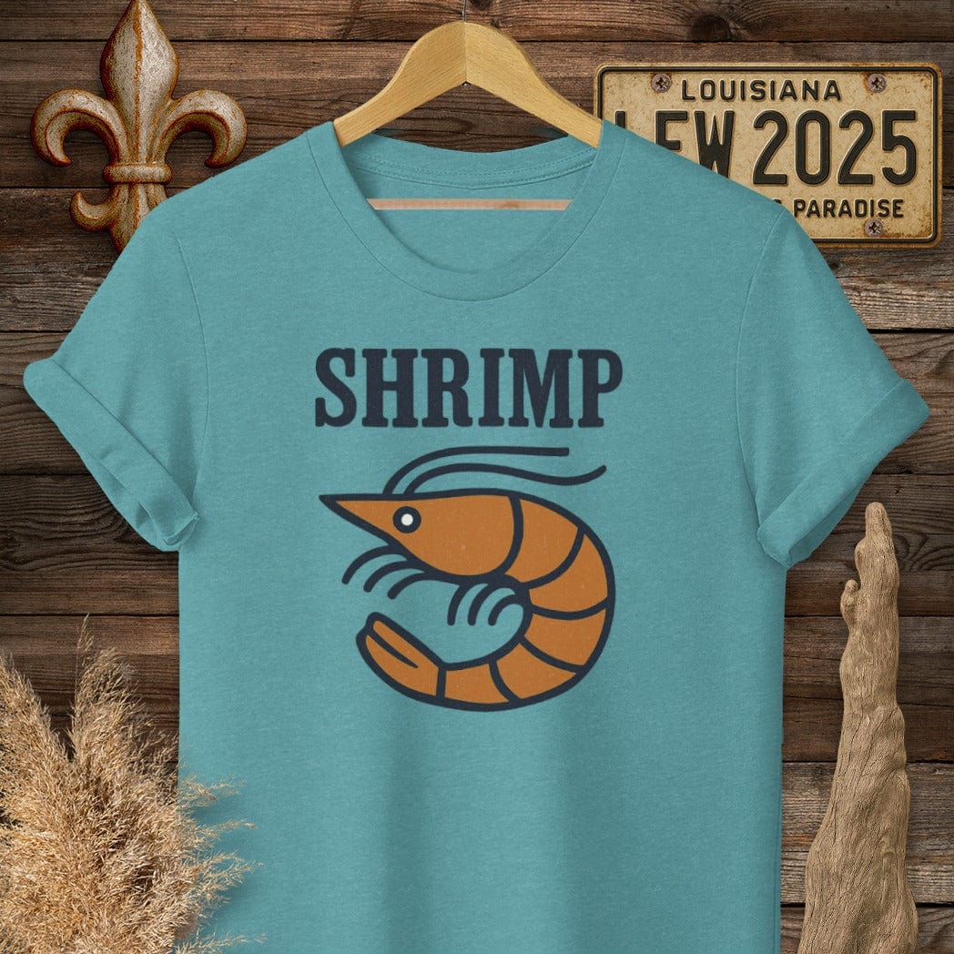 S / Heather Galapagos Blue Louisiana Shrimp Minimalist T-Shirt by Laissez Faire Wear