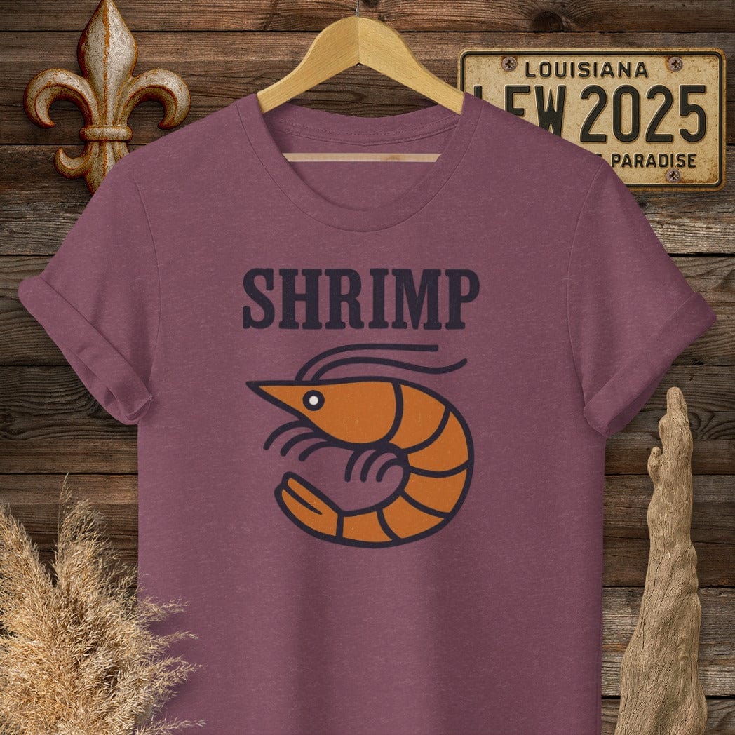 S / Heather Maroon Louisiana Shrimp Minimalist T-Shirt by Laissez Faire Wear