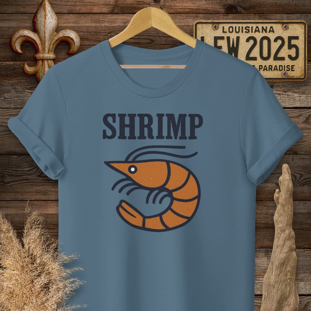 S / Indigo Blue Louisiana Shrimp Minimalist T-Shirt by Laissez Faire Wear