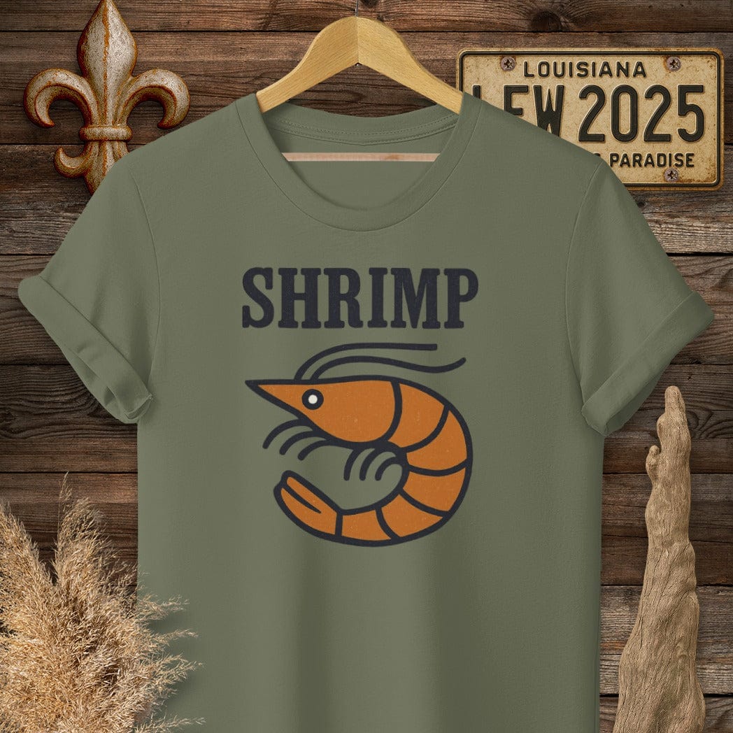 S / Military Green Louisiana Shrimp Minimalist T-Shirt by Laissez Faire Wear