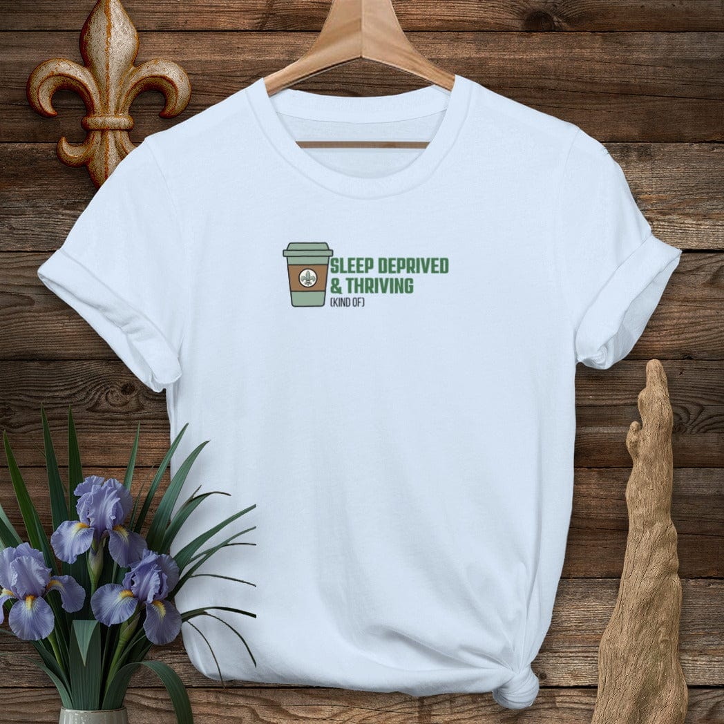 S / Light Blue Louisiana Sleep Deprived & Thriving (Kind Of) T-Shirt by Laissez Faire Wear