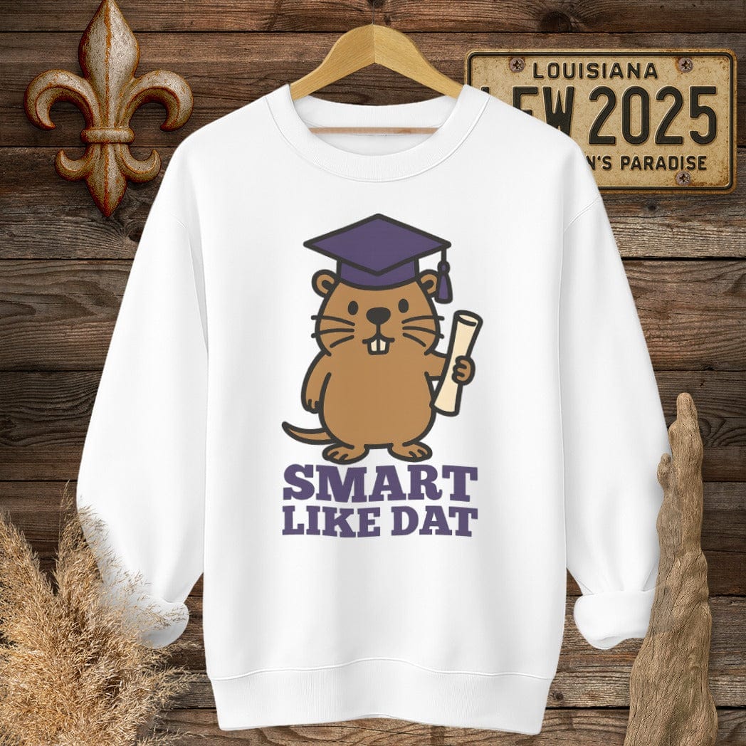 S / White Louisiana Smart Like Dat Graduation Sweatshirt by Laissez Faire Wear