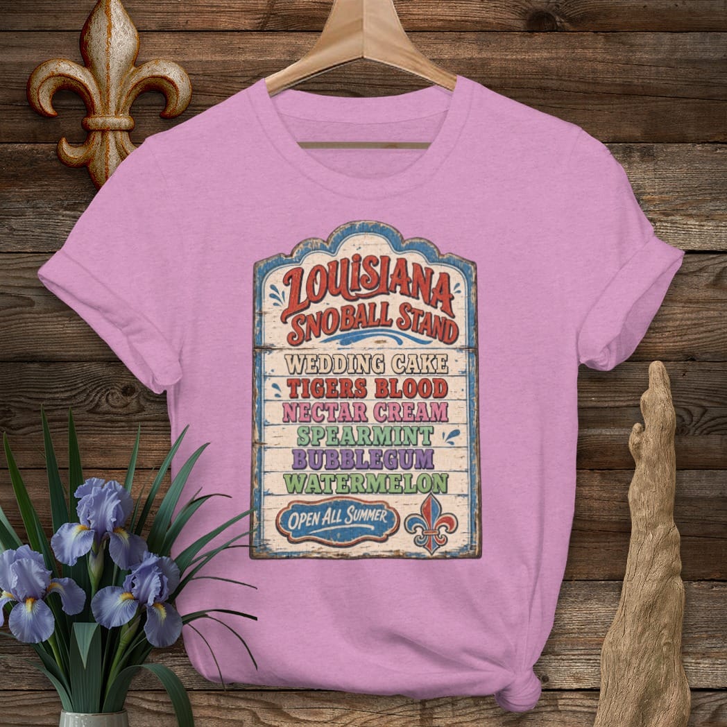 S / Heather Radiant Orchid Louisiana Snoball Stand T-Shirt by Laissez Faire Wear