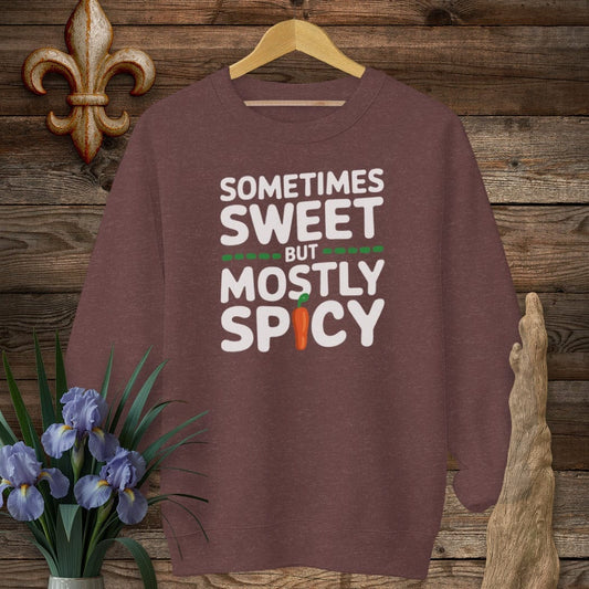 S / Heather Sport Dark Maroon Louisiana Sometimes Sweet But Mostly Spicy Sweatshirt by Laissez Faire Wear