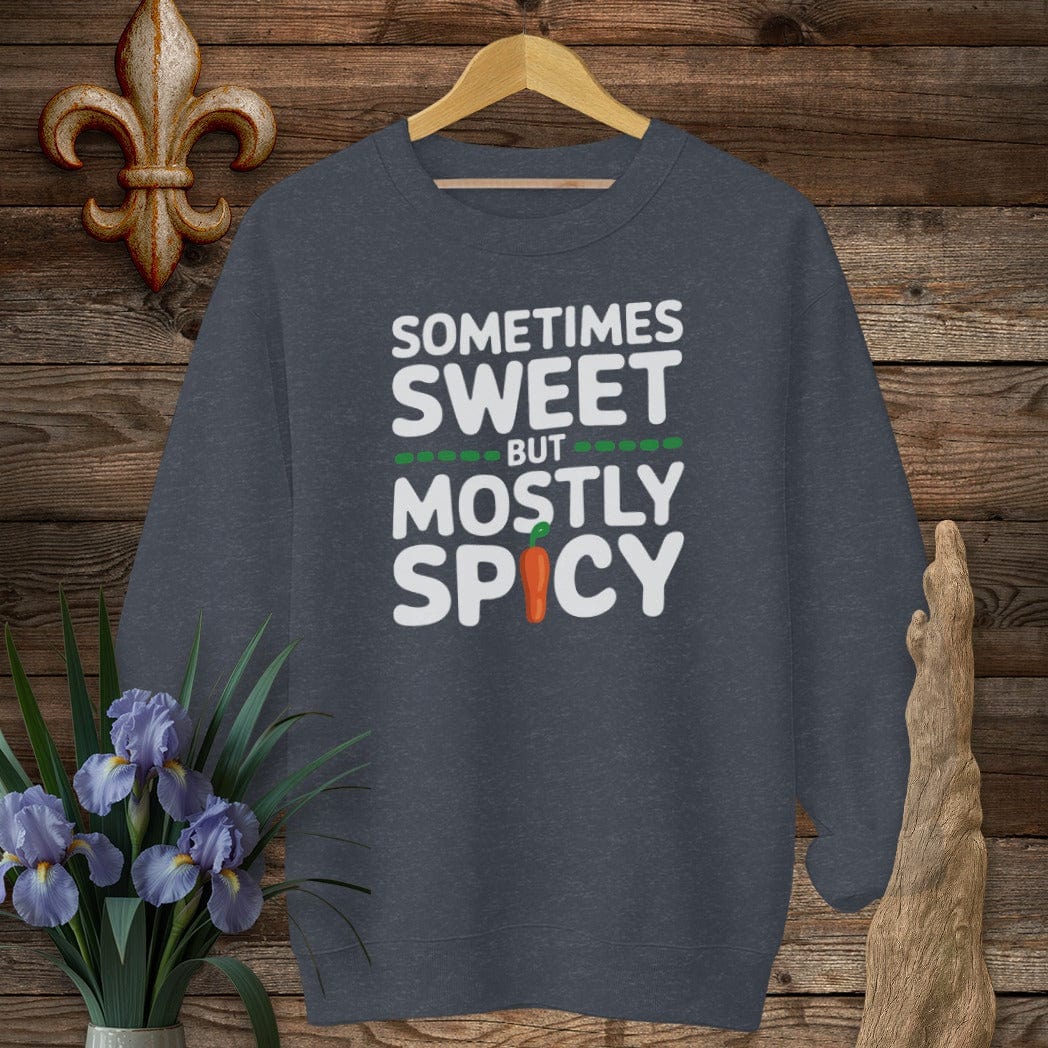 S / Heather Sport Dark Navy Louisiana Sometimes Sweet But Mostly Spicy Sweatshirt by Laissez Faire Wear