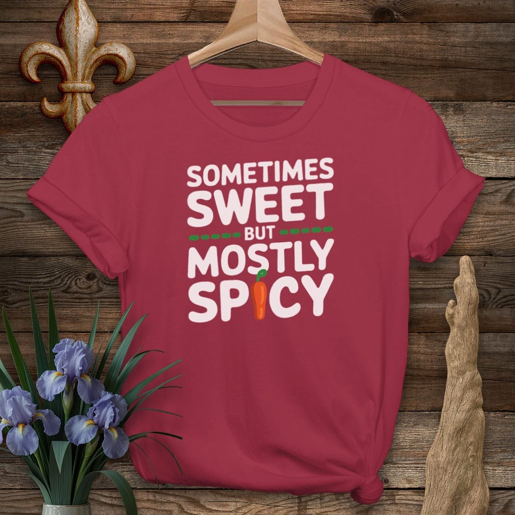 S / Cardinal Red Louisiana Sometimes Sweet But Mostly Spicy T-Shirt by Laissez Faire Wear