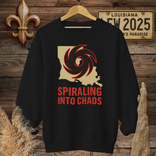 S / Black Louisiana Spiraling Into Chaos Sweatshirt by Laissez Faire Wear