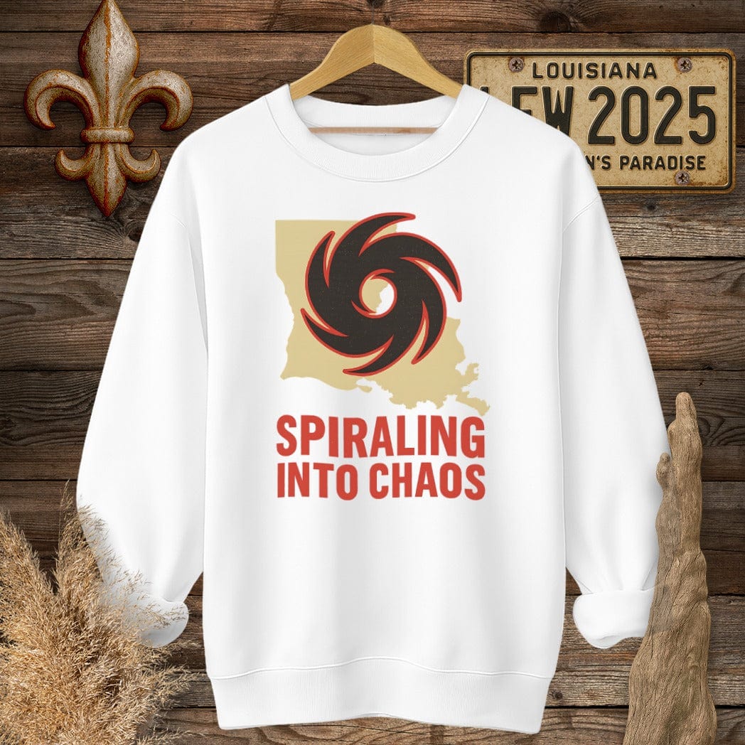 S / White Louisiana Spiraling Into Chaos Sweatshirt by Laissez Faire Wear