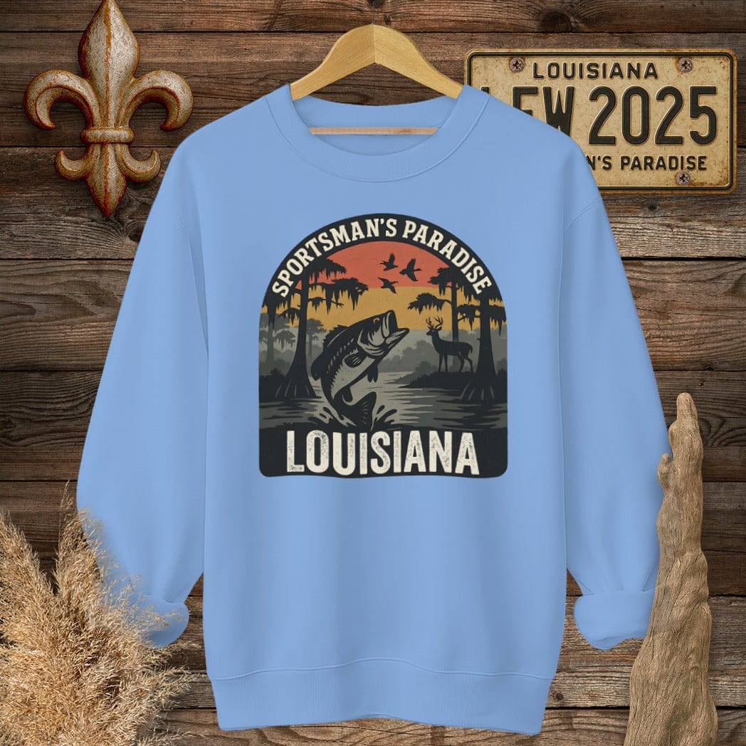S / Carolina Blue Louisiana Sportsman Paradise Wildlife Retro Sweatshirt by Laissez Faire Wear