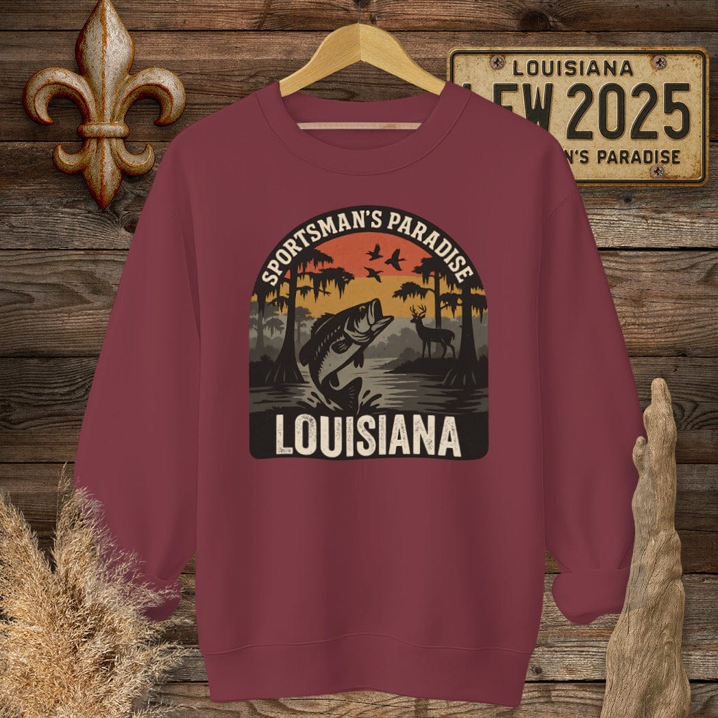 S / Garnet Louisiana Sportsman Paradise Wildlife Retro Sweatshirt by Laissez Faire Wear