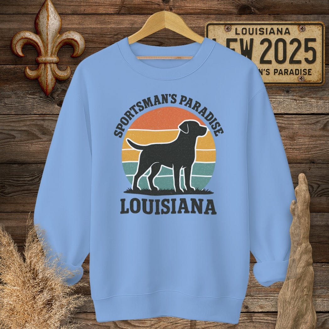 S / Carolina Blue Louisiana Sportsman's Paradise Retro (Labrador) Sweatshirt by Laissez Faire Wear