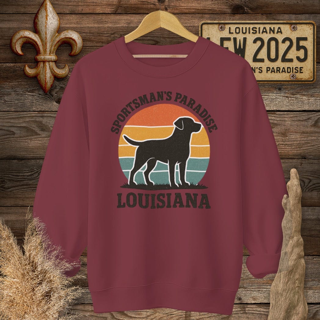 S / Garnet Louisiana Sportsman's Paradise Retro (Labrador) Sweatshirt by Laissez Faire Wear