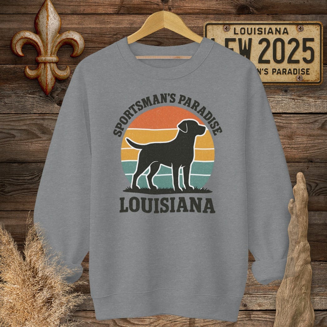 S / Graphite Heather Louisiana Sportsman's Paradise Retro (Labrador) Sweatshirt by Laissez Faire Wear