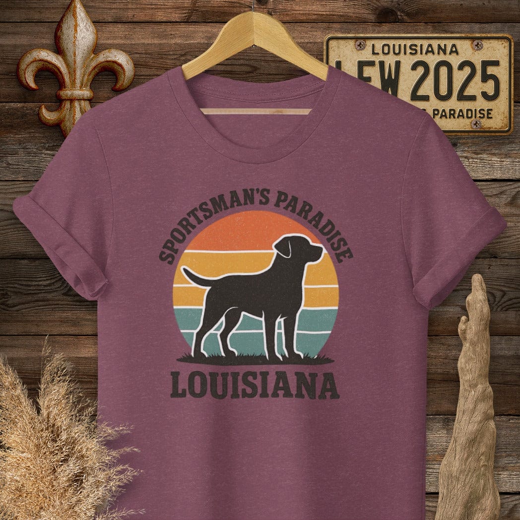 S / Heather Maroon Louisiana Sportsman's Paradise Retro (Labrador) T-Shirt by Laissez Faire Wear