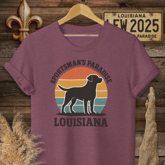 S / Heather Maroon Louisiana Sportsman's Paradise Retro (Labrador) T-Shirt by Laissez Faire Wear
