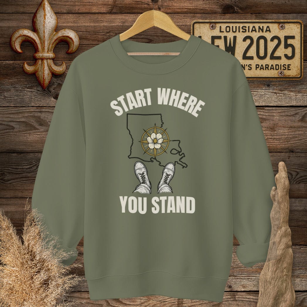 S / Military Green Louisiana Start Where You Stand Sweatshirt by Laissez Faire Wear