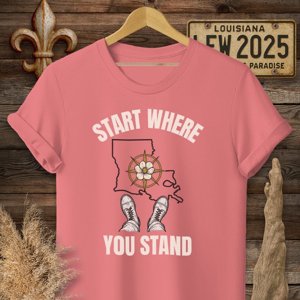 S / Coral Silk Louisiana Start Where You Stand T-Shirt by Laissez Faire Wear