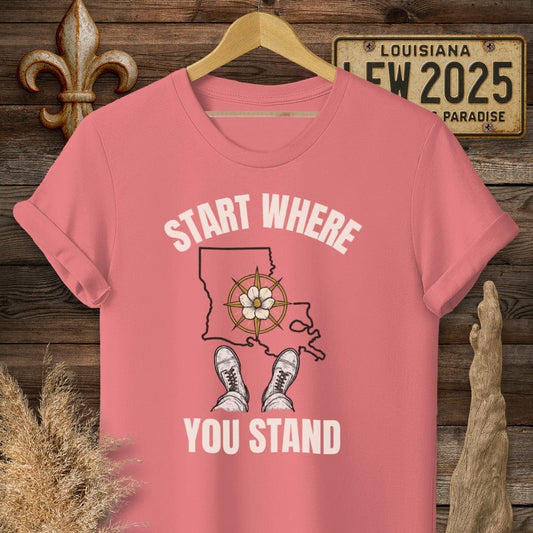 S / Coral Silk Louisiana Start Where You Stand T-Shirt by Laissez Faire Wear