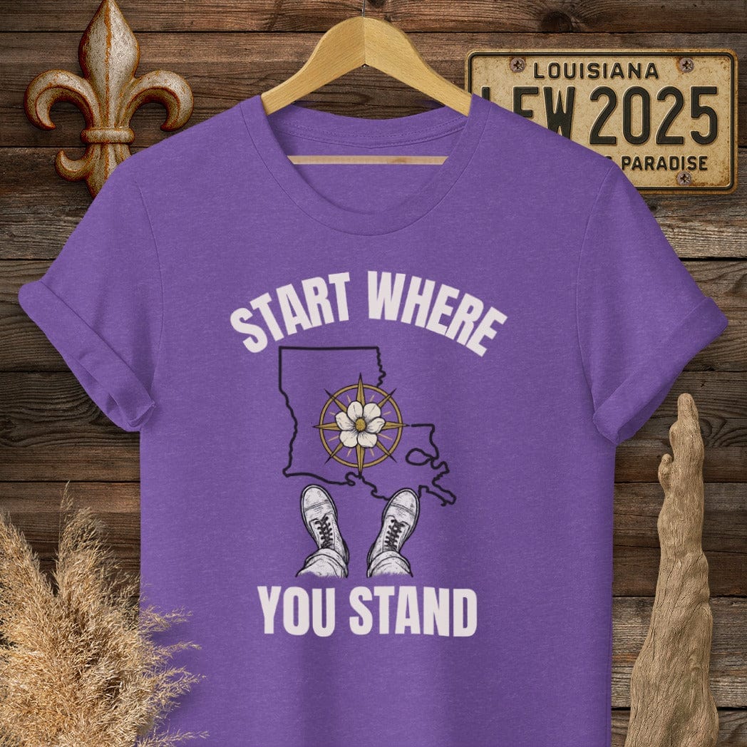 S / Heather Purple Louisiana Start Where You Stand T-Shirt by Laissez Faire Wear