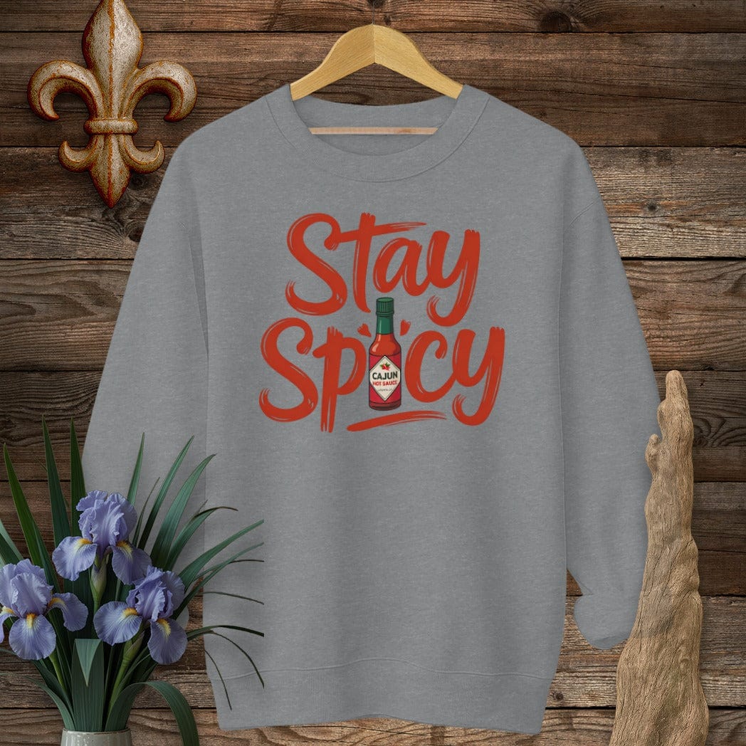 S / Graphite Heather Louisiana Stay Spicy Sweatshirt by Laissez Faire Wear