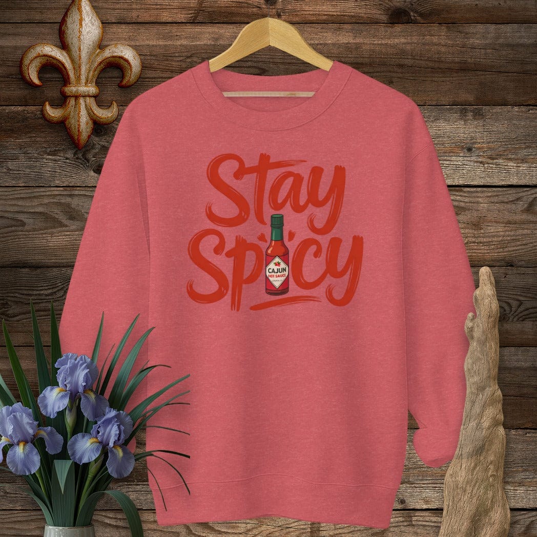 S / Heather Scarlet Red Louisiana Stay Spicy Sweatshirt by Laissez Faire Wear