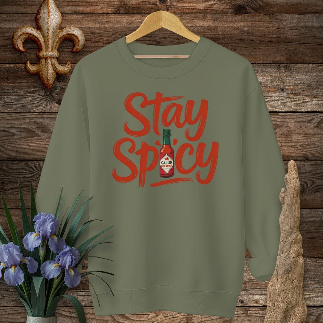 S / Military Green Louisiana Stay Spicy Sweatshirt by Laissez Faire Wear