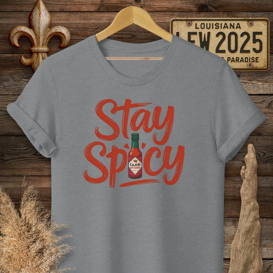 S / Graphite Heather Louisiana Stay Spicy T-Shirt by Laissez Faire Wear