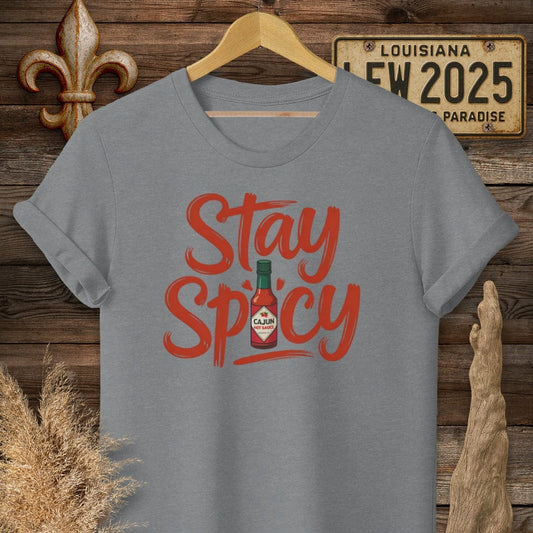S / Graphite Heather Louisiana Stay Spicy T-Shirt by Laissez Faire Wear