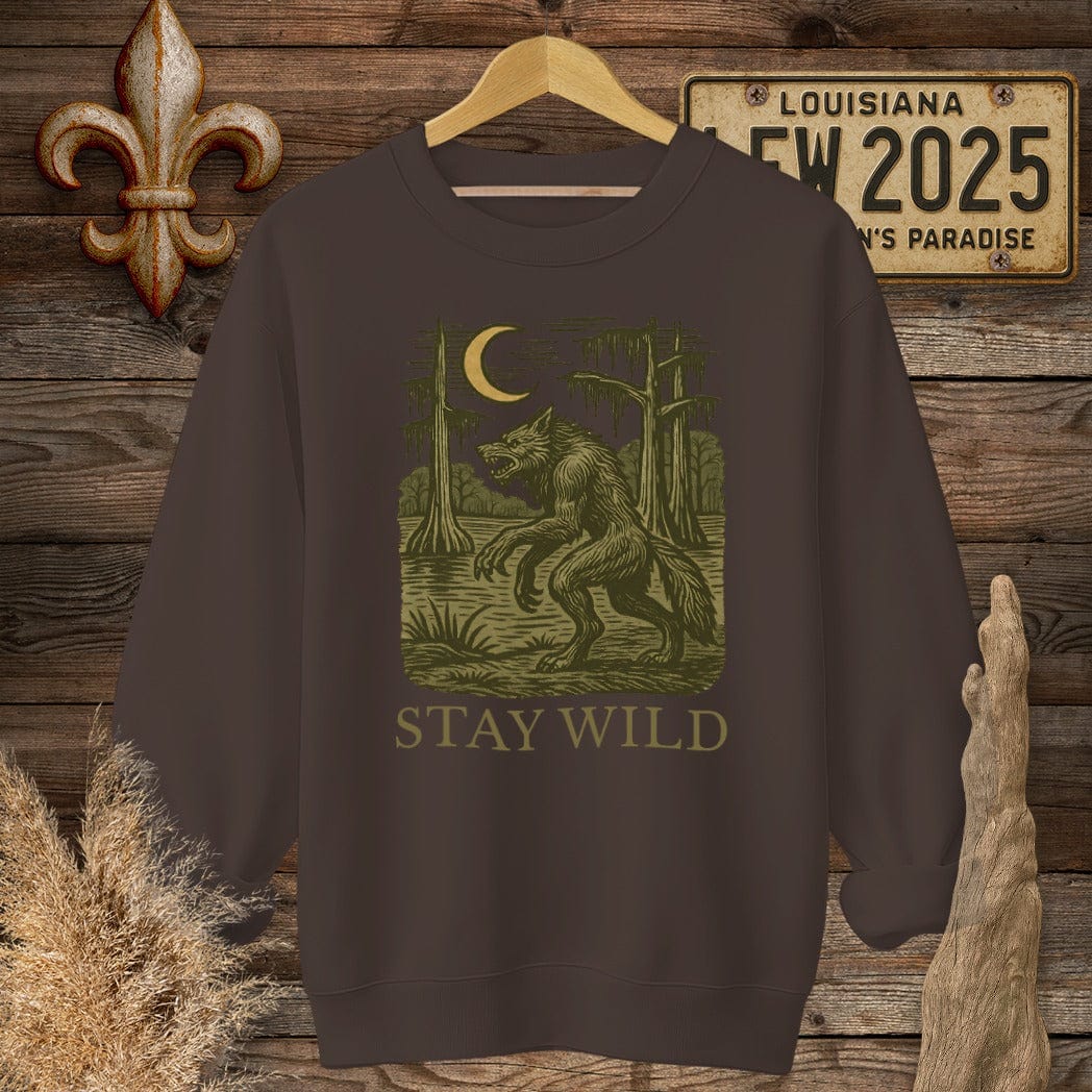 S / Dark Chocolate Louisiana Stay Wild Rougarou Sweatshirt by Laissez Faire Wear