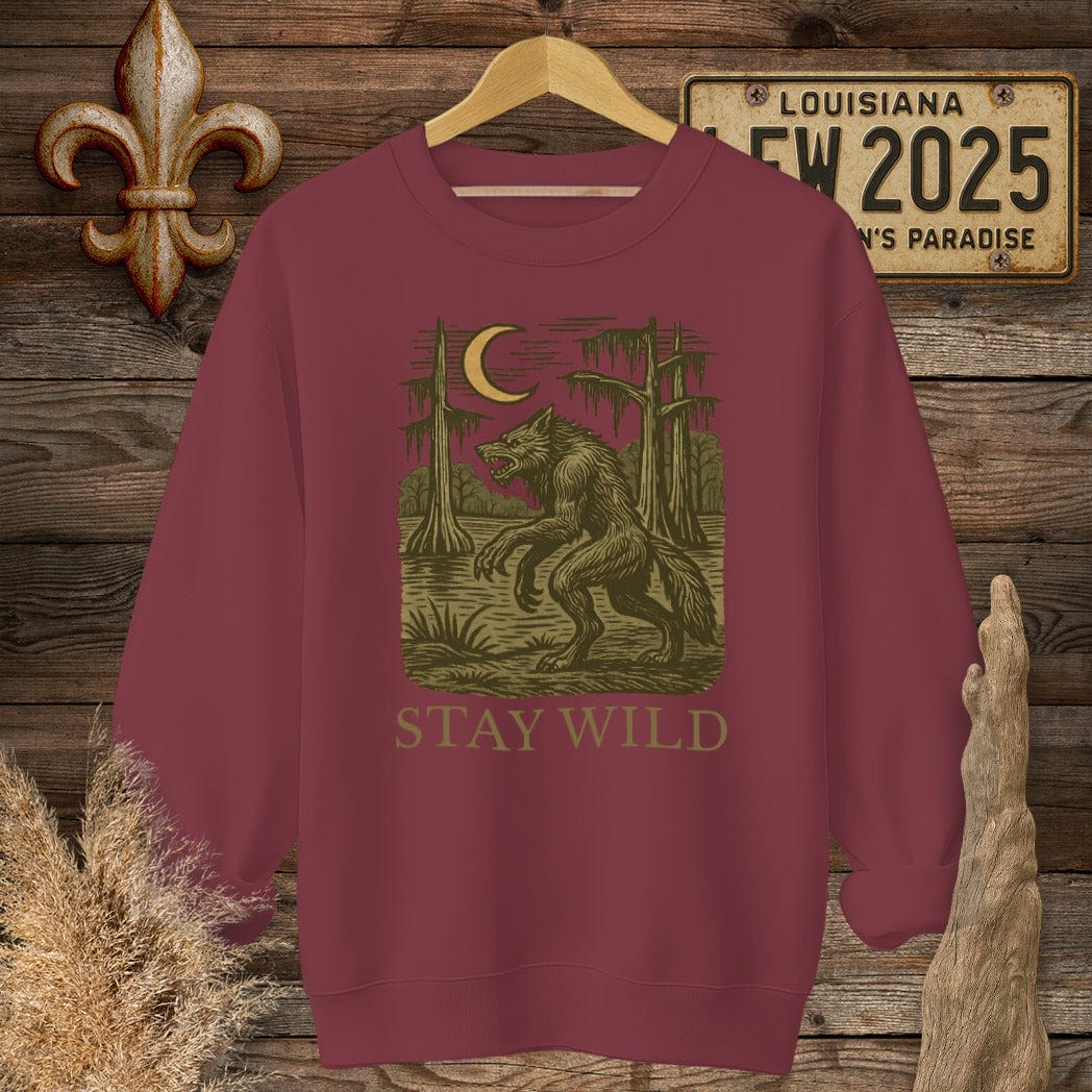 S / Garnet Louisiana Stay Wild Rougarou Sweatshirt by Laissez Faire Wear
