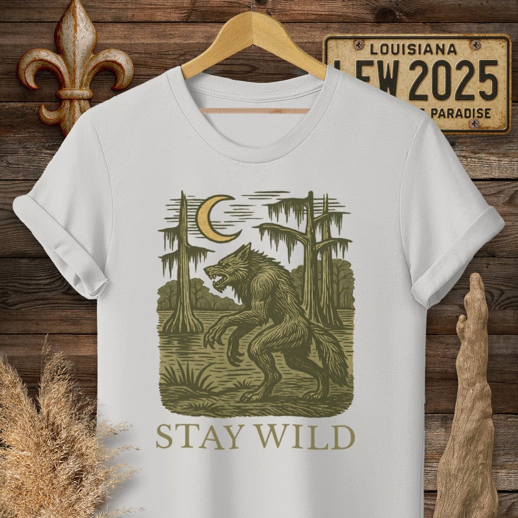 S / Ice Grey Louisiana Stay Wild Rougarou T-Shirt by Laissez Faire Wear