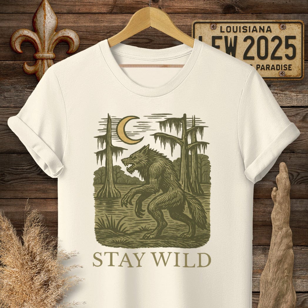 S / Natural Louisiana Stay Wild Rougarou T-Shirt by Laissez Faire Wear