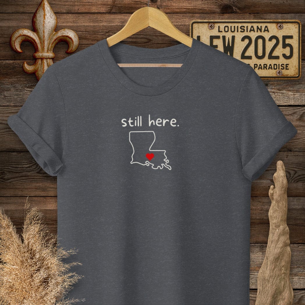 T-Shirt / S / Dark Heather Grey Louisiana Still Here Louisiana State T-Shirt by Laissez Faire Wear