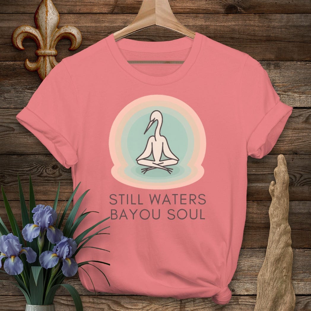 S / Coral Silk Louisiana Still Waters Bayou Soul Zen T-Shirt by Laissez Faire Wear