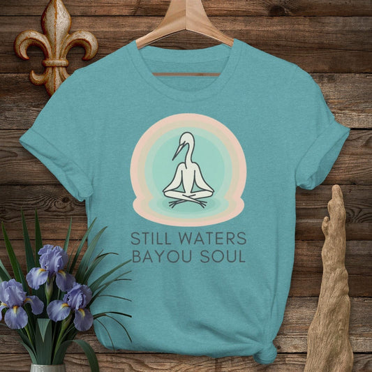 S / Heather Galapagos Blue Louisiana Still Waters Bayou Soul Zen T-Shirt by Laissez Faire Wear