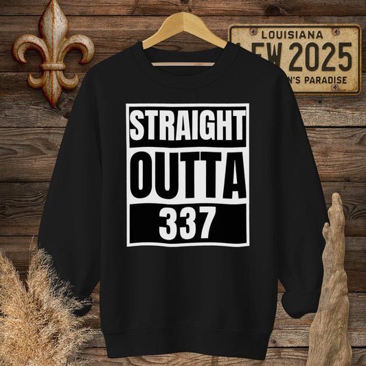 S / Black Louisiana Straight Outta 337 Regional Pride Sweatshirt by Laissez Faire Wear