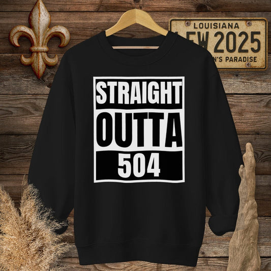 S / Black Louisiana Straight Outta 504 Regional Pride Sweatshirt by Laissez Faire Wear