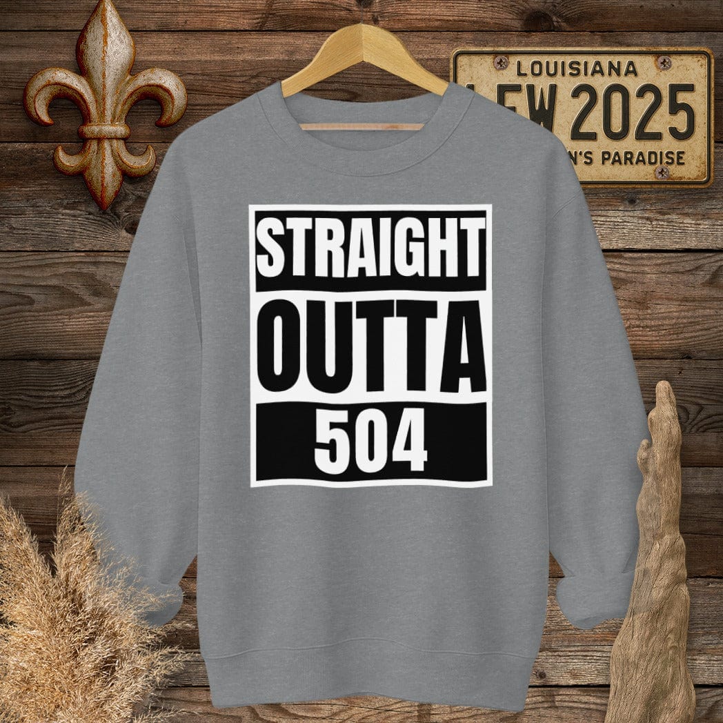 S / Graphite Heather Louisiana Straight Outta 504 Regional Pride Sweatshirt by Laissez Faire Wear