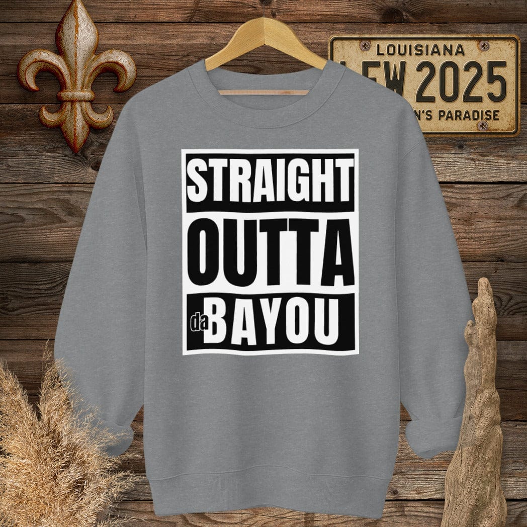 S / Graphite Heather Louisiana Straight Outta da Bayou Louisiana Pride Sweatshirt by Laissez Faire Wear