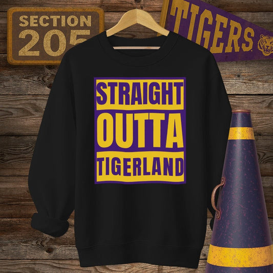 S / Black Louisiana Straight Outta Tigerland Game Day Sweatshirt by Laissez Faire Wear