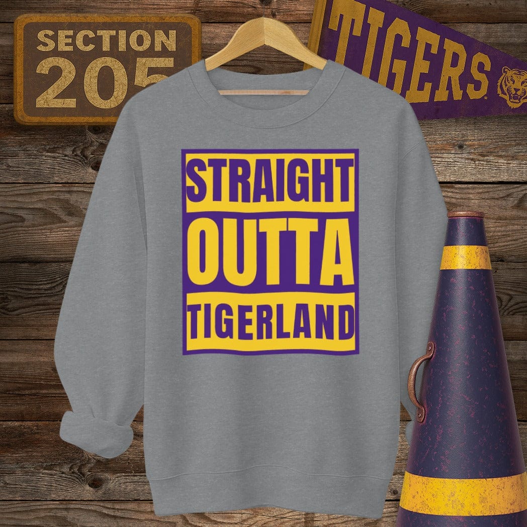 S / Graphite Heather Louisiana Straight Outta Tigerland Game Day Sweatshirt by Laissez Faire Wear