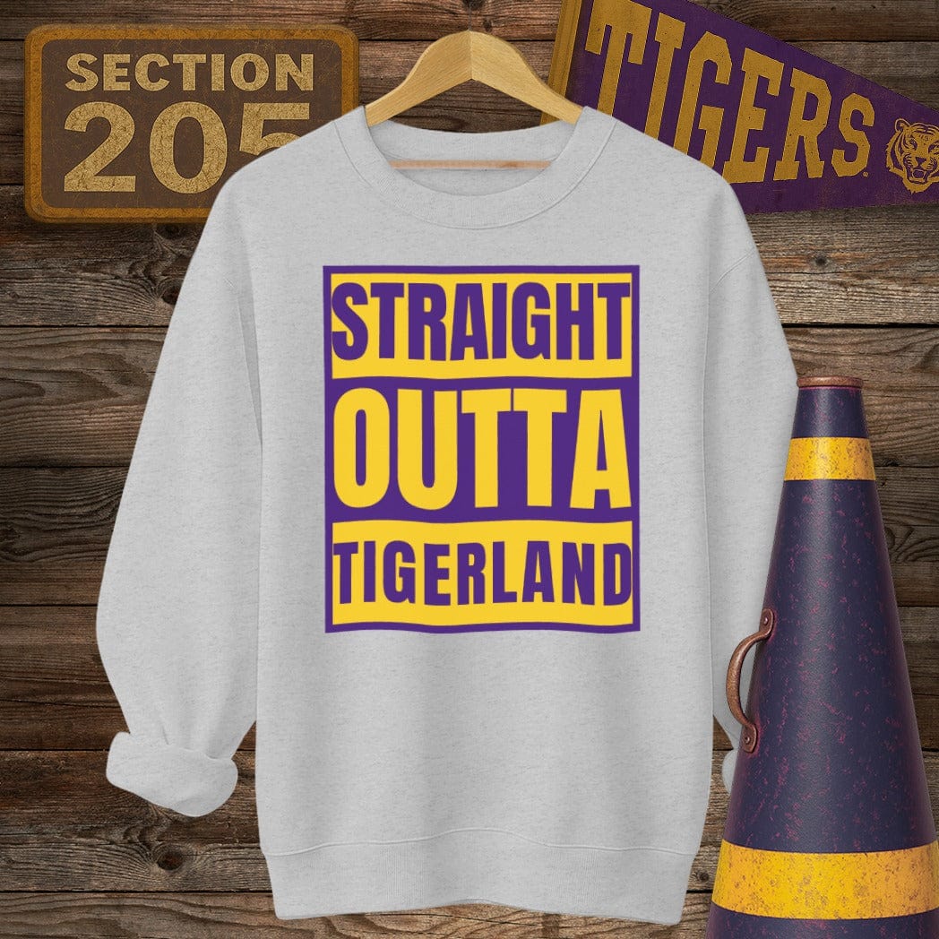 S / Sport Grey Louisiana Straight Outta Tigerland Game Day Sweatshirt by Laissez Faire Wear