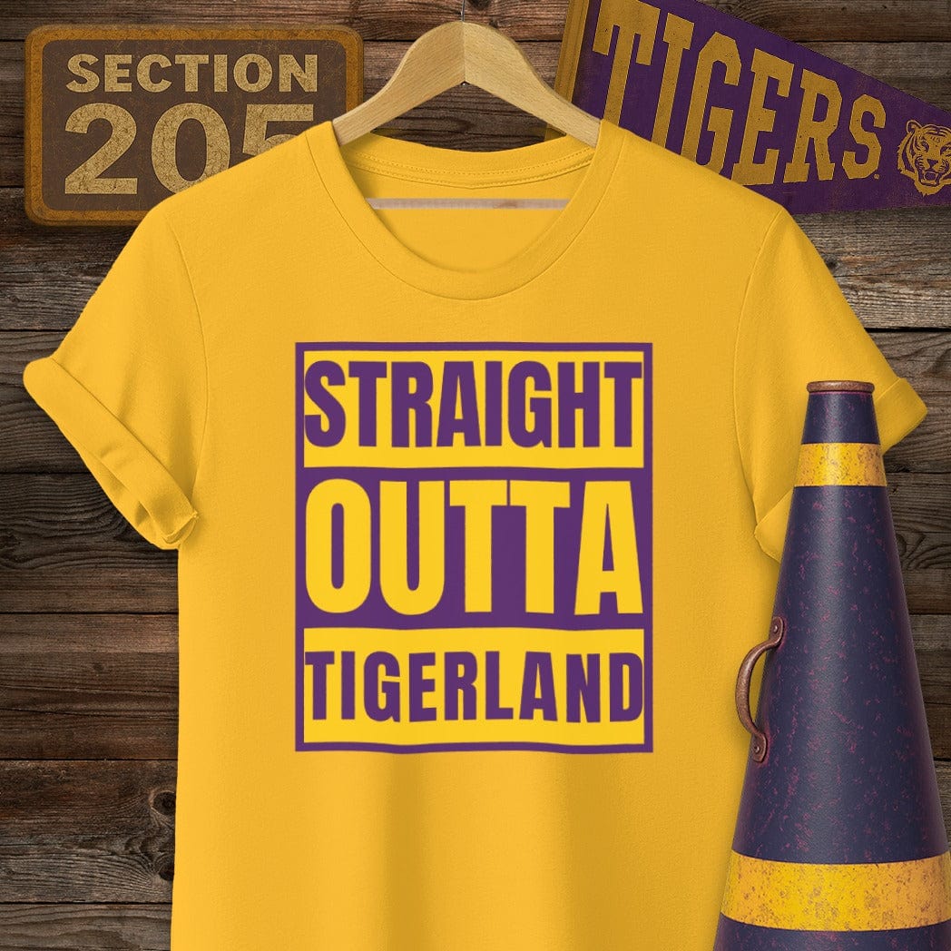 S / Gold Louisiana Straight Outta Tigerland Game Day T-Shirt by Laissez Faire Wear