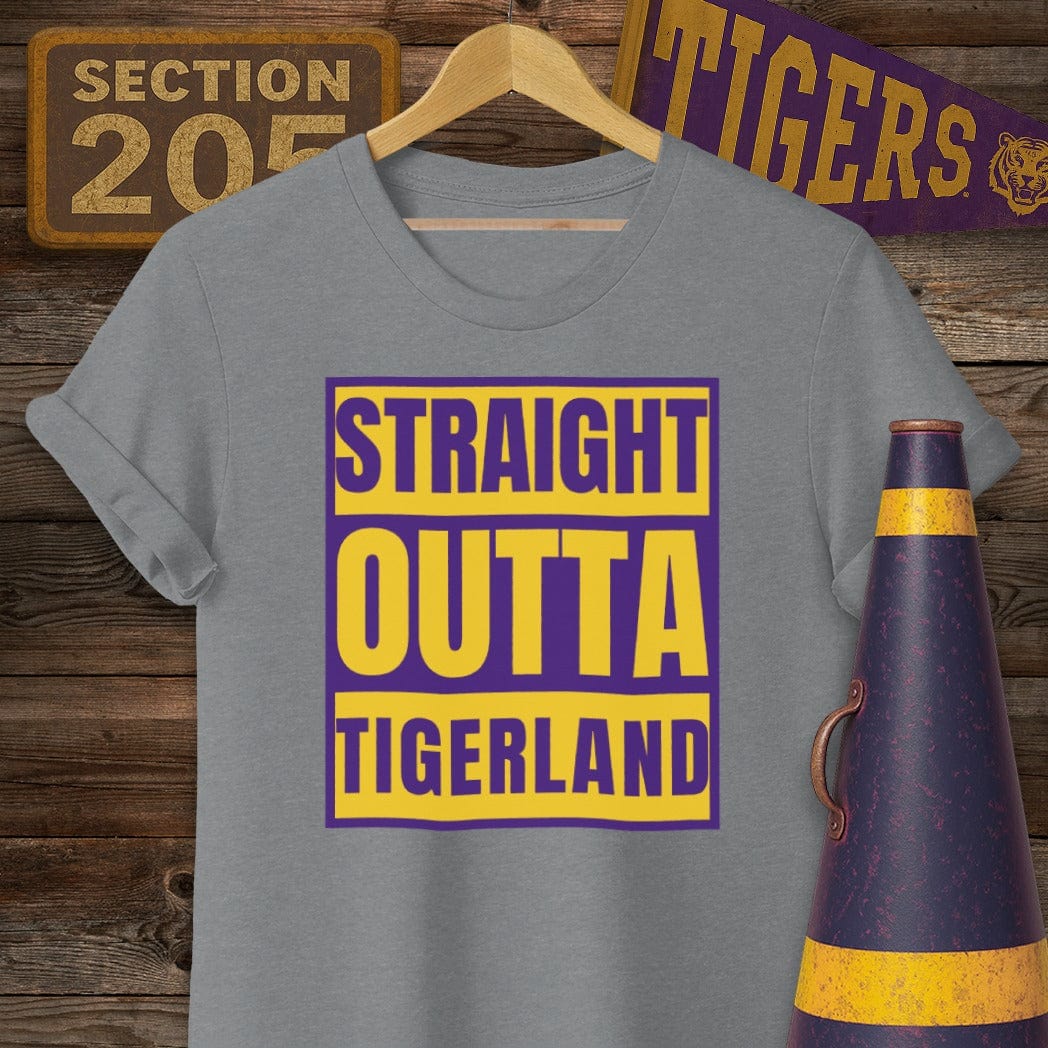 S / Graphite Heather Louisiana Straight Outta Tigerland Game Day T-Shirt by Laissez Faire Wear