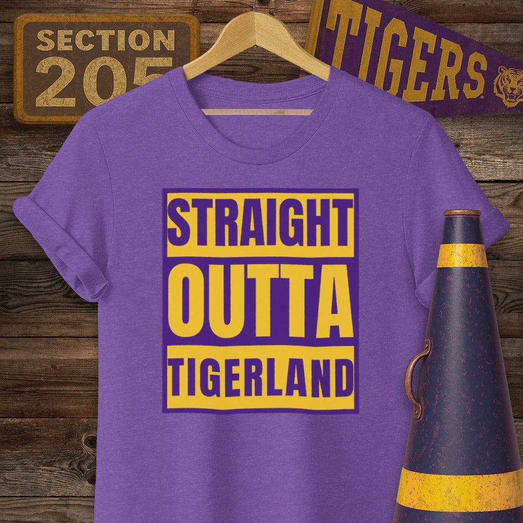 S / Heather Purple Louisiana Straight Outta Tigerland Game Day T-Shirt by Laissez Faire Wear