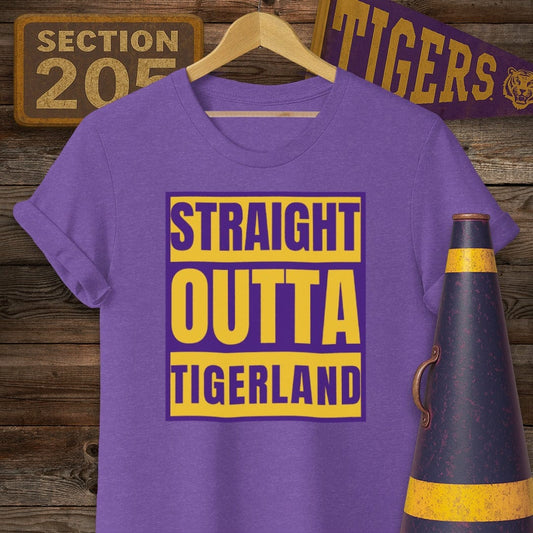 S / Heather Purple Louisiana Straight Outta Tigerland Game Day T-Shirt by Laissez Faire Wear