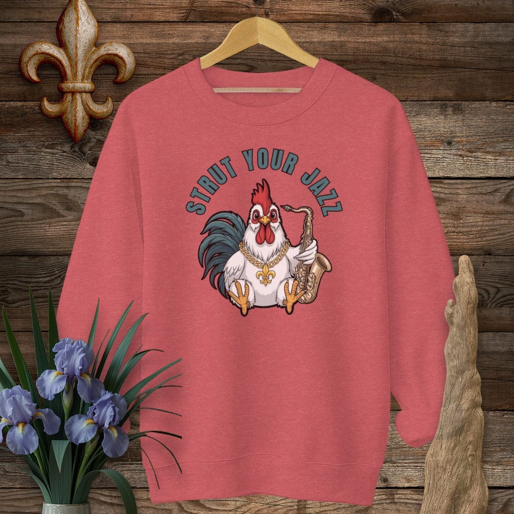 S / Heather Scarlet Red Louisiana Strut Your Jazz Farm Sweatshirt by Laissez Faire Wear